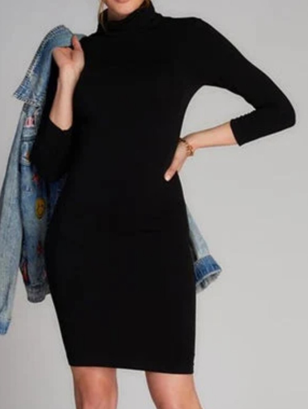C'est Moi Bamboo Black Turtleneck Dress